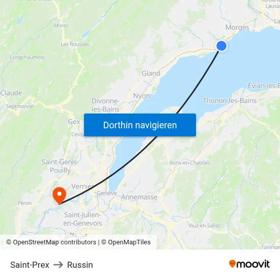 Saint-Prex to Russin map
