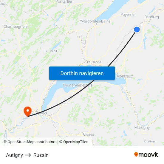 Autigny to Russin map