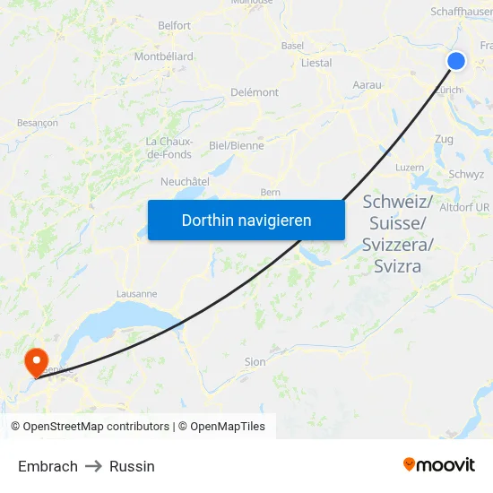 Embrach to Russin map