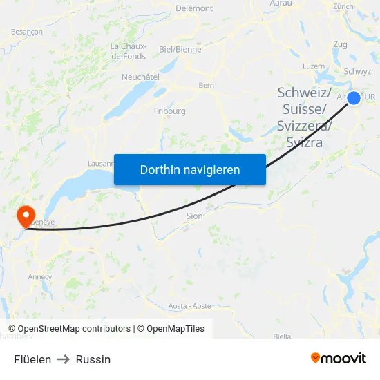 Flüelen to Russin map