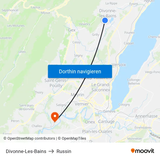 Divonne-Les-Bains to Russin map