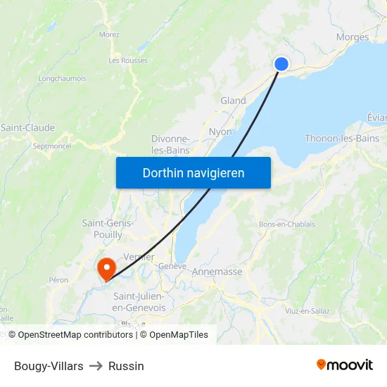 Bougy-Villars to Russin map
