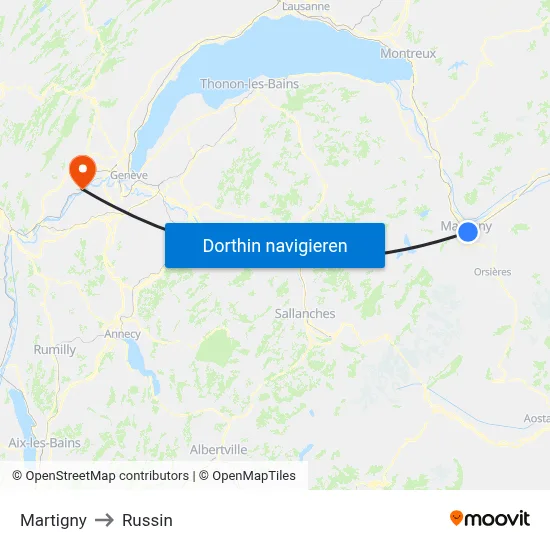 Martigny to Russin map
