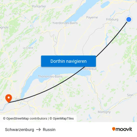 Schwarzenburg to Russin map