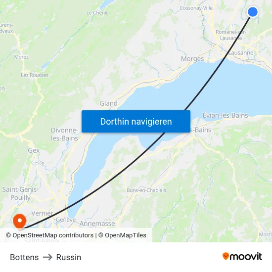 Bottens to Russin map