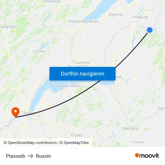 Plasselb to Russin map