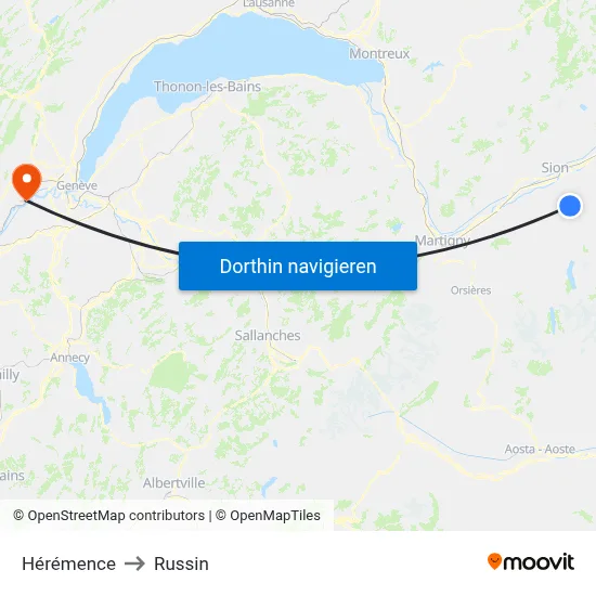 Hérémence to Russin map