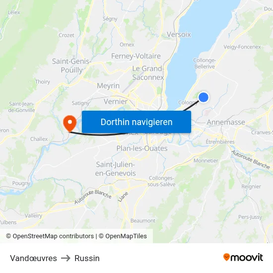 Vandœuvres to Russin map