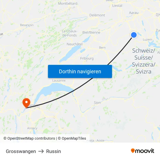Grosswangen to Russin map