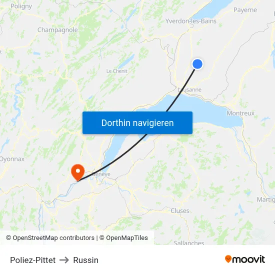 Poliez-Pittet to Russin map