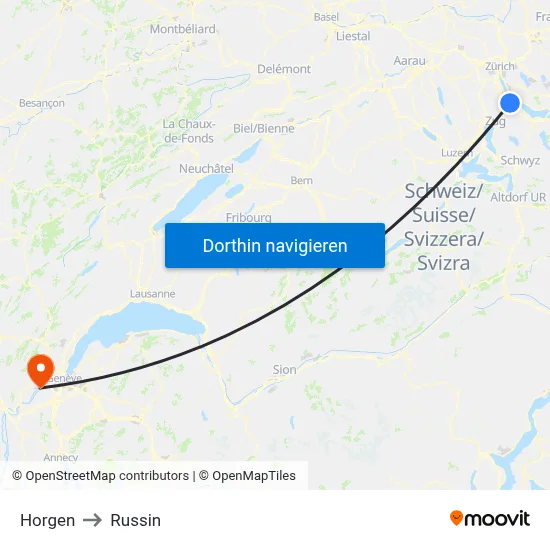 Horgen to Russin map