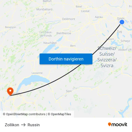 Zollikon to Russin map