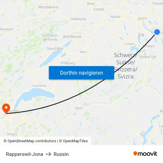 Rapperswil-Jona to Russin map