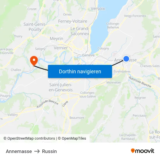 Annemasse to Russin map