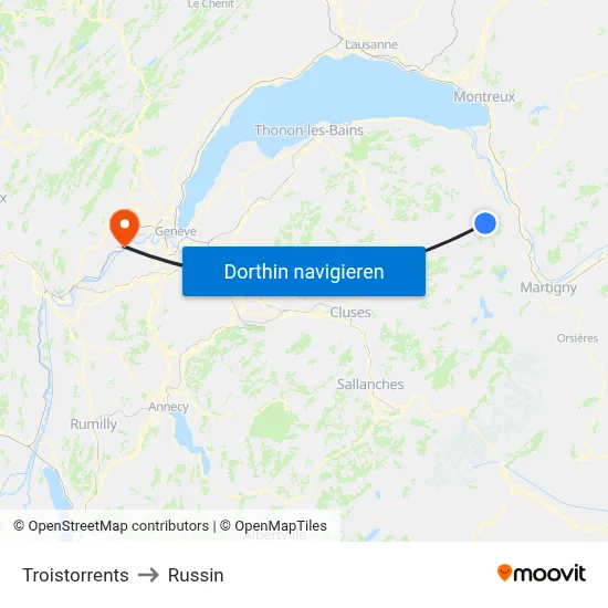 Troistorrents to Russin map