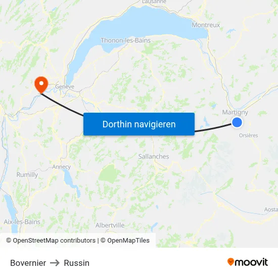 Bovernier to Russin map