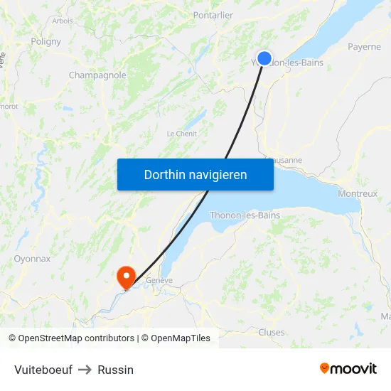 Vuiteboeuf to Russin map