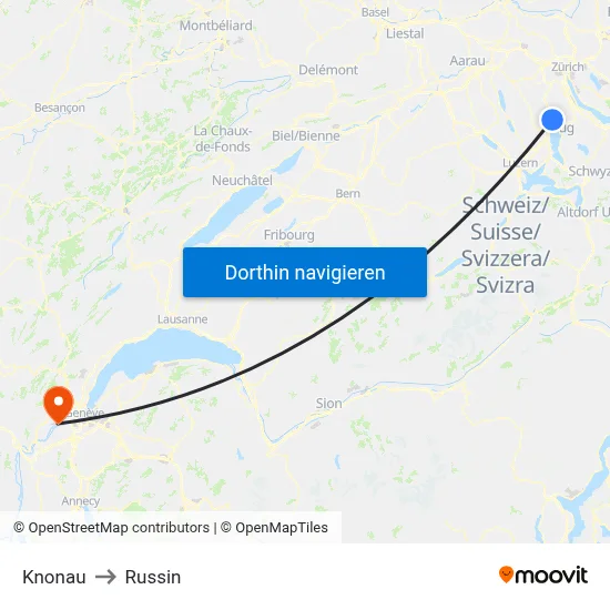Knonau to Russin map