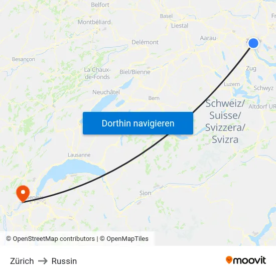 Zürich to Russin map
