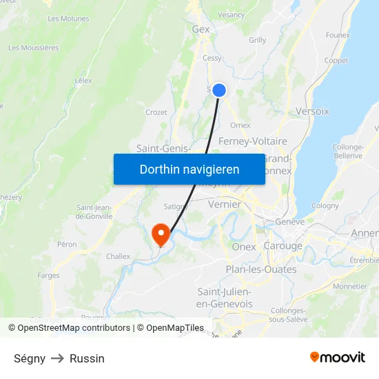 Ségny to Russin map