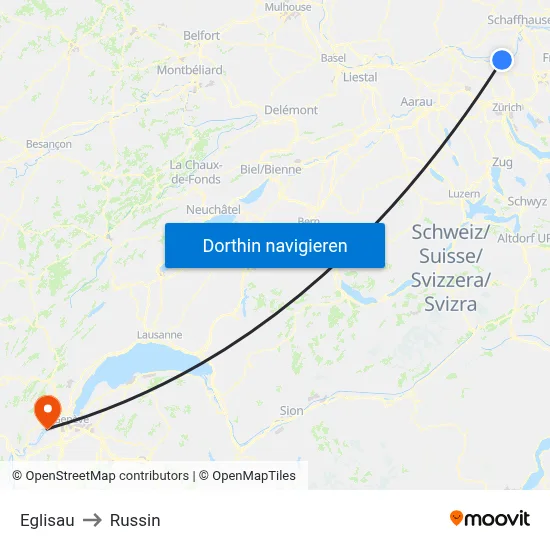 Eglisau to Russin map