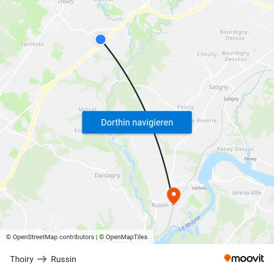 Thoiry to Russin map