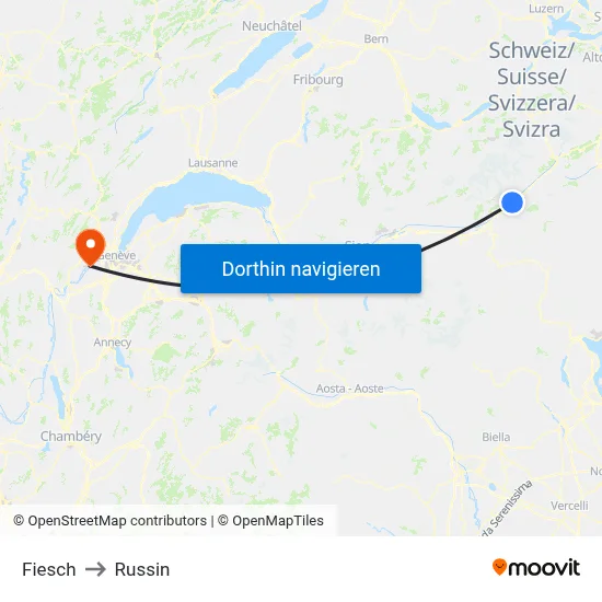Fiesch to Russin map
