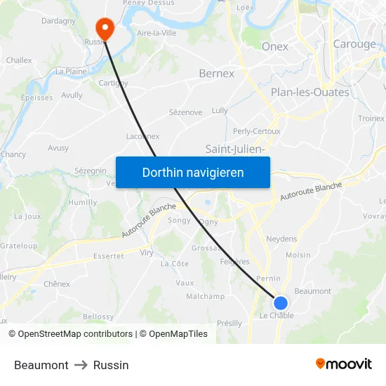 Beaumont to Russin map
