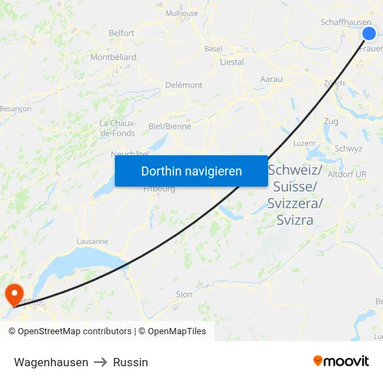 Wagenhausen to Russin map