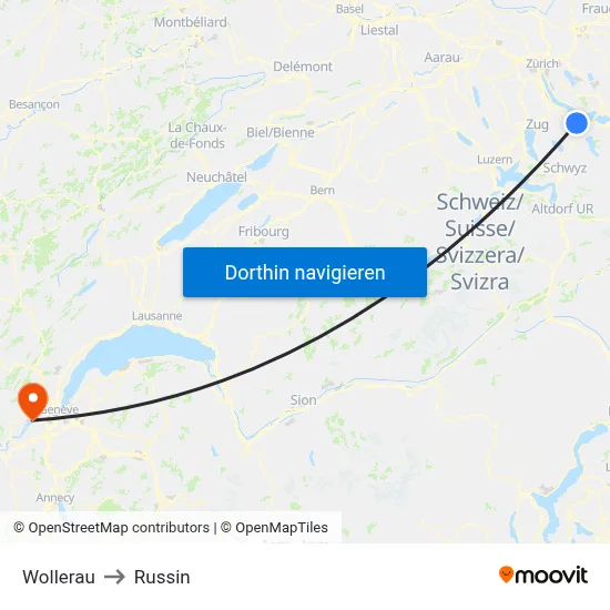 Wollerau to Russin map