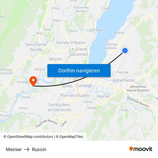 Meinier to Russin map