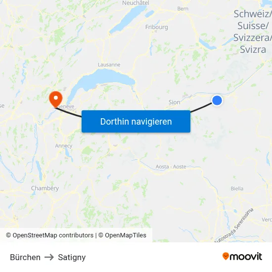 Bürchen to Satigny map