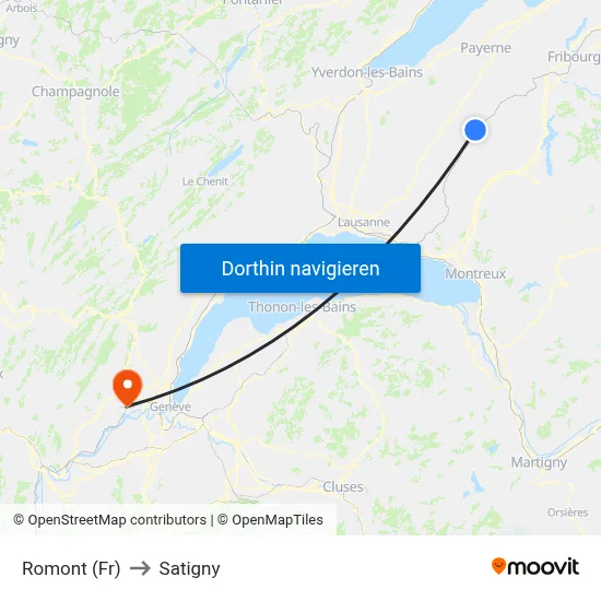 Romont (Fr) to Satigny map