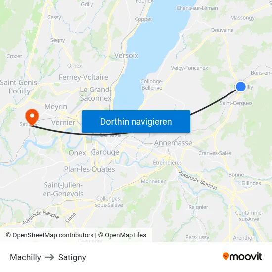 Machilly to Satigny map
