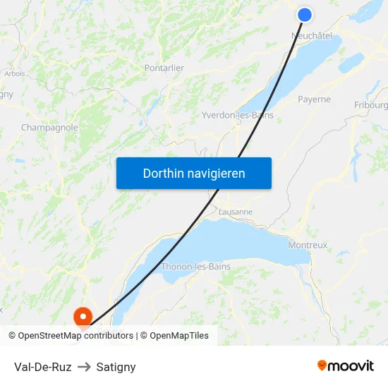 Val-De-Ruz to Satigny map