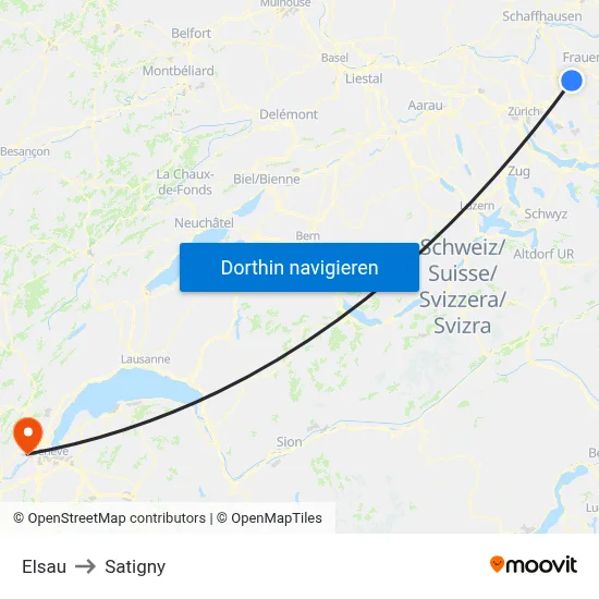 Elsau to Satigny map