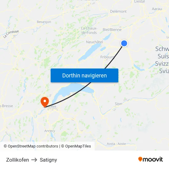 Zollikofen to Satigny map