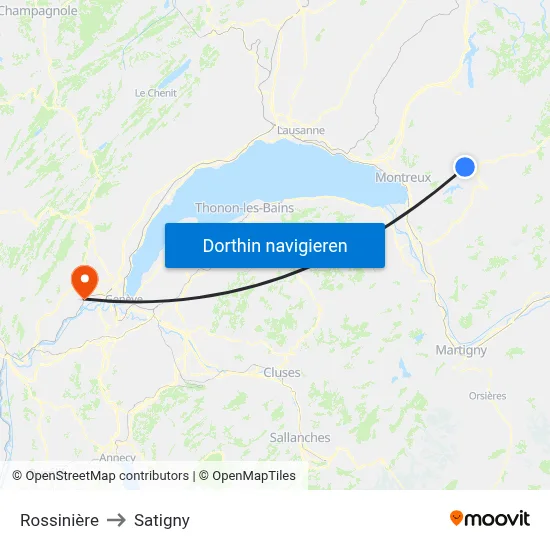Rossinière to Satigny map