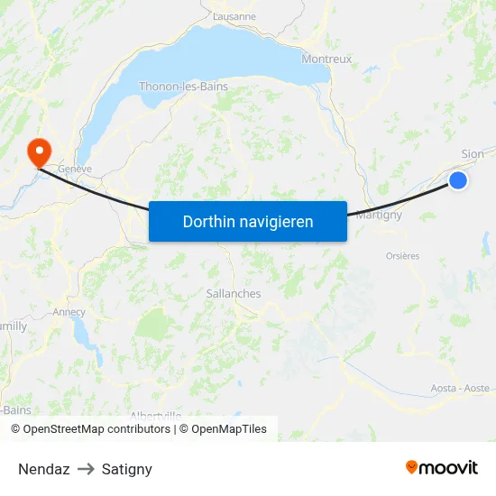 Nendaz to Satigny map