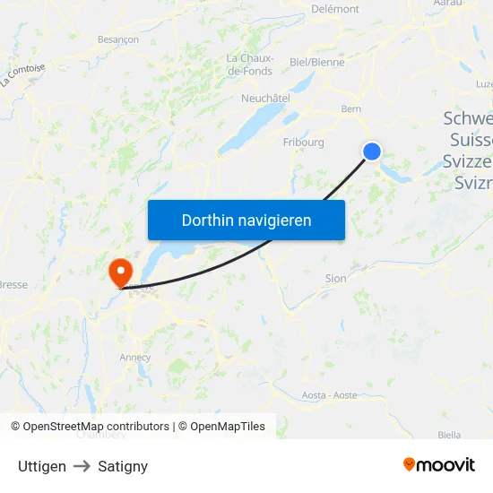 Uttigen to Satigny map