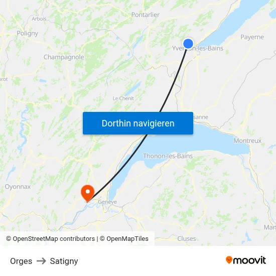 Orges to Satigny map