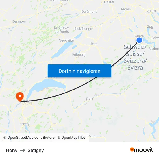 Horw to Satigny map