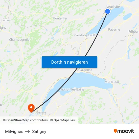 Milvignes to Satigny map