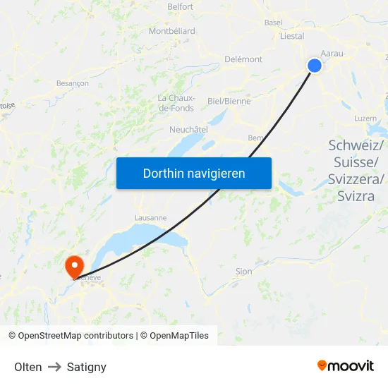 Olten to Satigny map