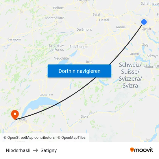 Niederhasli to Satigny map