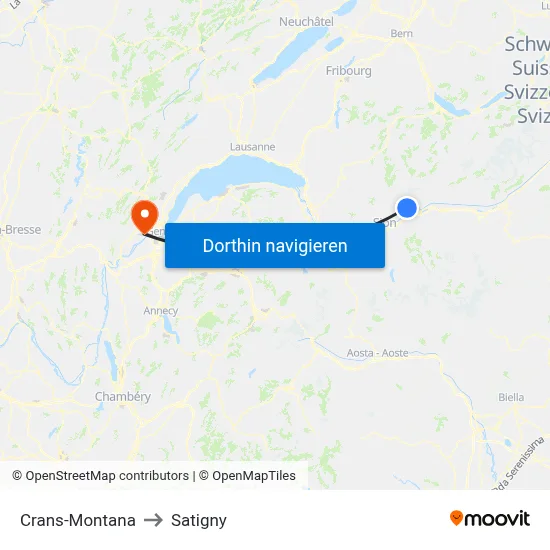 Crans-Montana to Satigny map