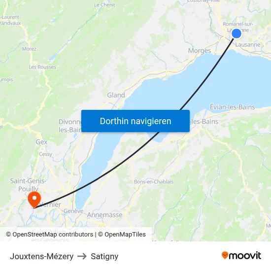 Jouxtens-Mézery to Satigny map