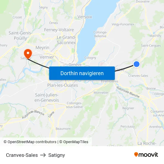 Cranves-Sales to Satigny map