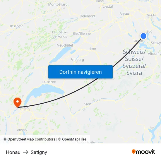Honau to Satigny map