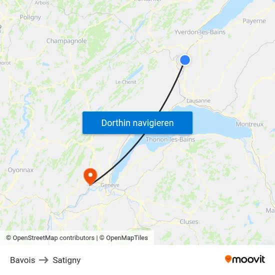 Bavois to Satigny map